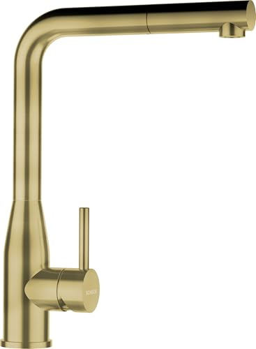 SCHOCK Küchenarmatur Keto White Gold – goldene Hochdruck Armatur mit ausziehbarer Schlauchbrause