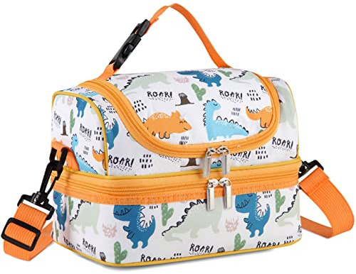 VASCHY Bolsa Térmica Infantil 2 Compartimentos 7.4L para Niña/Niño | Lancheira Termica Infantil Cuenta con Aislamiento Interior,Isotérmica 3-4h,Correa Extraíble Ajustable,Asa Superior Con Broche