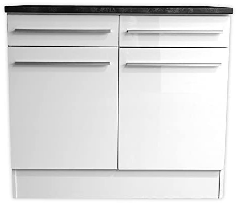 JAZZ Moderner Unterschrank Küche 2-türig in Weiß, Steingrau - Geräumiger Küchenschrank mit viel Stauraum - 100 x 90 x 60 cm (B/H/T)