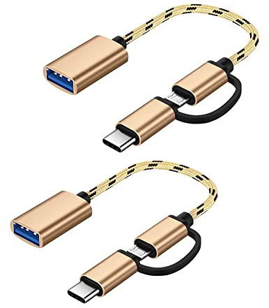 SELIACR Adaptador USB C/Micro a USB 3.0, Convertidor USB C a USB 3.0, Cable Adaptador Micro a USB 3.0 OTG Compatible con Samsung Galaxy Android Google Huawei iMac（Oro）