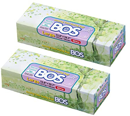 BOS Amazing Odor Sealing Disposable Bags for Diapers, Ostomy Bags, Pet Waste or any Sanitary Product Disposal -Durable and Unscented [Size:L, Color:White] (60 count, Pack of 2) (120 Bags)
