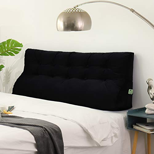 Johnear Rückenkissen Samt ergonomisch für Sofa & Bett (Schwarz, 160cm) | Samt-Rückenkissen mit ergonomischer Kurve – stützt Wirbelsäule, entlastet Rücken. Dekorative Knöpfe, Bezug waschbar.