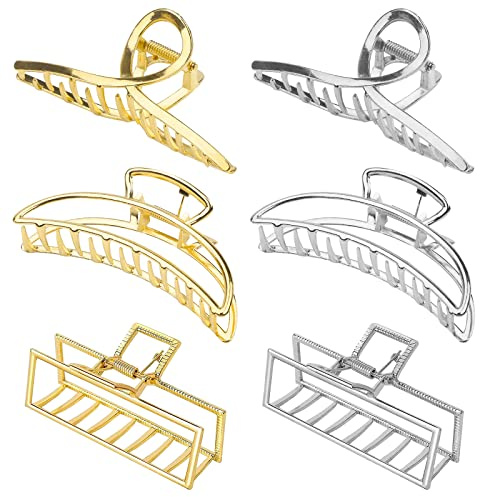 6 Stück Haarklammer Groß Klaue Clips Haarklammern für Frauen Mädchen Metall Goldene rutschfeste große Haarklauenclip mit starkem Halt Halbmond Haarnadel für dickes dünnes Haar(3 Gold +3 Silber)