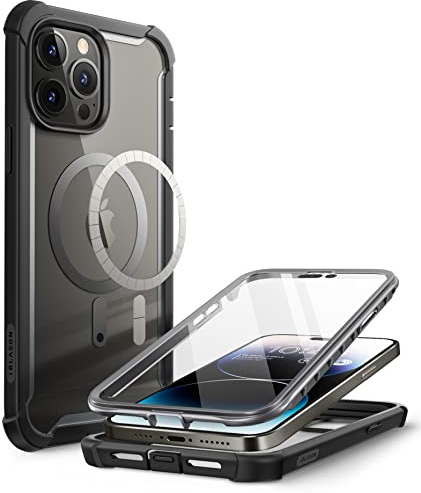 i-Blason AresMag Case Compatible with MagSafe for iPhone 14 Pro Max 6.7 inch (2022), Full-Body Clear Rugged Bumper MagSafe Case with Built-in Screen Protector (Black)
