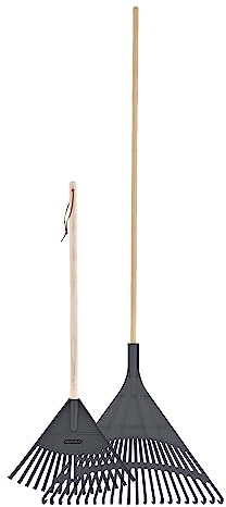 Superio Kids & Adult Set Rakes with Hardwood Handle, Durable Plastic Head to Sweep Leaves in Lawn and Tidying Up The Garden, Kids Size 34 Adult Size 61