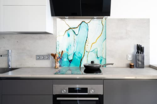 Myphotostation Spritzschutz aus gehärtetem Glas, Alkoholtinte, 59,9 x 30,5 cm, blau, abstrakter Spritzschutz für Küche, Dekor, Badezimmer, Wandschutz, Backofen, Rückwand, Fliesen, Glas, Herd,