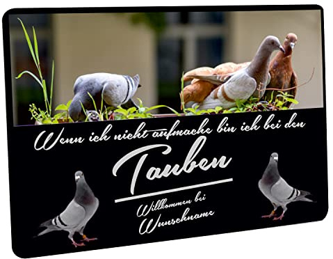 Crealuxe Fussmatte mit Wunschtext/Wunschname Wenn ich Nicht aufmache/Tauben - 60x40 cm - Gummi Rückseite/rutschfest - Filzoberfläche - Bedruckte Türmatte - Innenmatte -