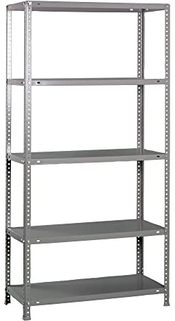 PROREGAL Schraubregal Panda 5 Metallböden | HxBxT 180x80x40cm | Fachlast 100kg | Grau Metallregal Lagerregal Schwerlastregal Kellerregal Archivregal