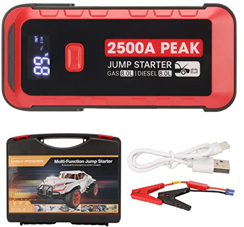Auto-Starthilfe, 2500 A Peak 25800 MAh Batteriestarter mit USB-Schnellladung, LCD-Display, LED-Licht, Auto-Batterie-Booster-Pack für 12-V-Fahrzeugcamping