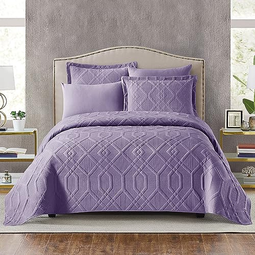 XIUWOUG Dessus De Lit 2 Personnes Boutis 100% Coton,Couvre-Lit Matelassé De Luxe,Couvre Couverture lit D'été Réversible avec 2 Taies d'oreiller Parure de lit 3pcs,Violet,230x250cm