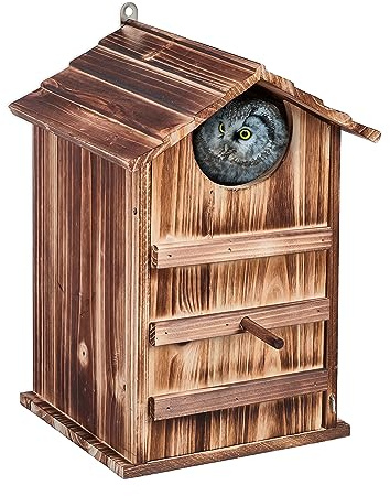 Relaxdays Casetta per Uccelli, Nido in Legno Fiammato, Casa Appesa per Uccellini Giardino, 38,5 x 25 x 28 cm, Naturale