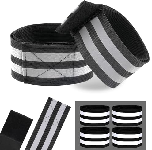 6Pcs Hosenklammer Fahrrad,Elastisch Klettverschluss Reflektorbänder,Schwarz | 5cm Breit Sicherheit Leuchtband für Outdoor-Joggen, Kinderwagen, Radfahren, Laufe, Wandern