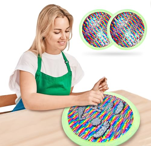 2 Pcs Sensory Sequin Fabric,Sequin Flyer Frisbee, Sensory Fun Tools,Outdoor Throwing Games,Graffiti Fun