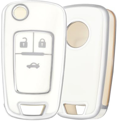 OFF WE GO Autoschlüssel Hülle Schlüsselhülle Cover Schlüsselcover Schutz Gehäuse Schlüsselbox für Chevrolet Aveo Opel Vauxhall Cruze Spark Astra Insignia Vectra Zafira Adam Cascada, Weiß Silber