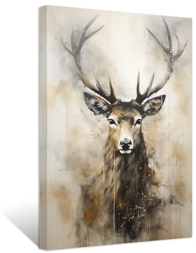 ZXHYWYM Hirsch Leinwandbilder Elchkopf Gemälde abstrakte Vintage Tierbilddrucke Jagdkunstwerk Heimdekoration Gerahmt (Bild-1, (70.00 x 105.00 cms))