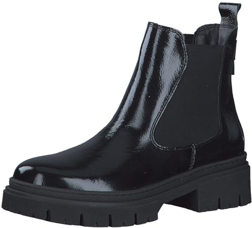 Tamaris dam Chelsea läder blockklack, Svart patent, 40 EU