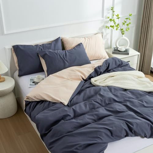 OUYUNKKA Einfarbig 3 teilig Bettwäsche 200x220cm,Dunkelgrau und Beige Modern Doppelfarbig Wendbar Bettbezug Deckenbezug mit Reißverschluss und Kissenbezüge 80x80cm Einfach Stilvoll Bettwäscheset