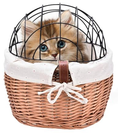 -Korb für Hunde, 1/2 Katze, Korb für Hunde, gewebter Katzenkorb mit Metallabdeckung, hinten montierter Haustier-Tragetasche, Fahrradträgerkorb für Haustiere, Spielzeug, Bücher, 30 x 25 x 30