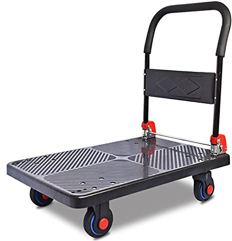Flachbett-Handwagen Zusammenklappbarer Handwagen, tragbarer, faltbarer Plattformwagen mit gedämpften Rädern for die Haushaltsbibliothek, großer Wagen mit einer Tragfähigkeit von 660 Pfund Schwerlast-F