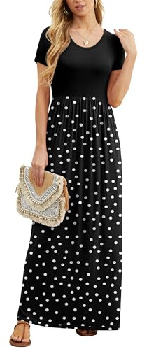 GRECERELLE Womens Maxi Dress Ladies' Summer Casual Short Sleeve Long Dresses with Pocket for Daily, Holiday, Travel, Maternity