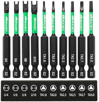 Litorange 10 Stück 70mm Spezial Schraubendreher Bitset für Akkuschrauber | S2-Stahl. 70mm Bit Set lang: U Schraubendreher Set & Dreieck Bit. 1/4 Sechskantschaft, Magnetkopf. Für Schlagschrauber