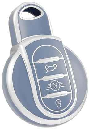 OFF WE GO for BMW Key fob Cover, Soft TPU Protection Key Fob Case Compatible with BMW Mini Cooper F54 F55 F56 F57 F60 Smart Remote Car Key Shell Holder Accessories (Silver Blue)