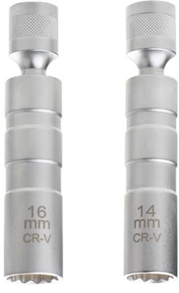 BOROCO tändstiftsnyckel, 2 stycken tändstift mutter 14 mm och 16 mm, magnet universal flexibel tändstiftsnyckel 3/8 tum tändstiftskontaktsats verktyg för bilreparation, bilverktyg