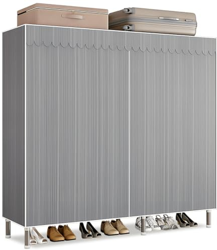 Dictstarst Kleiderschrank Stoffschrank Stabil, Stoff Faltschrank Für Schlafzimmer Mit Kleiderstange & Ablagen, Ankleidezimmer Garderobe Mit Kleiderständer 126x46x173cm Graue Streifen