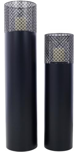 Lantern Column Set of 2 - Decorative Column for Garden in Industrial Design, Lantern for Outdoor and Indoor, Lantern Including Candles Oriental, 37.5'' & 29.5'' (Black)