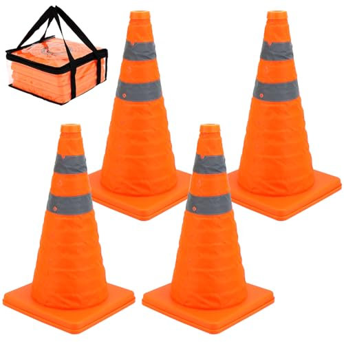 QWORK® 4 Pcs 18 Collapsible Traffic Safety Cones, Reflective Safety Cone, Pop up Road Parking Cones for Emergency Warning