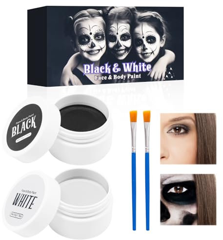 Horuili® Set de Peinture Faciale pour Halloween, Kit de Peinture Corps Visage Noir et Blanc, Kit de Peinture pour Le Visage, avec Pinceau de Maquillage pour Halloween Art Theatre Cosplay Clown
