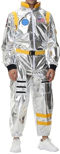 Generisch Astronaut Kostüm Herren Frauen Silber Erwachsene Space Weltall Kostüm Weltall Raumfahrer Anzug Overall Faschingskostüme Herren NASA Cosplay Jumpsuit Karneval Fasching Kostüm