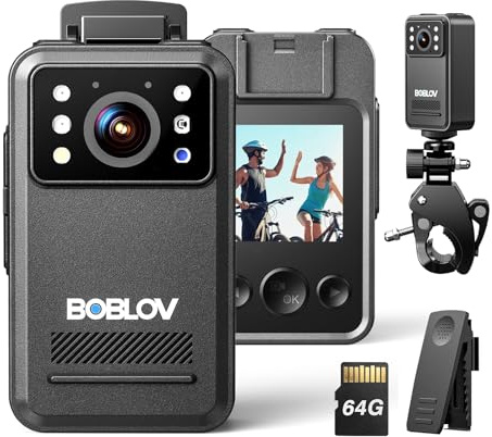 BOBLOV A28 Body Camera, Capture Every Moment with 2K Resolution, 9 Hours Battery Life, with Night Vision, and Bike Mount for On-The-Go Recording, Law Enforcement and Personal Usage (64GB)