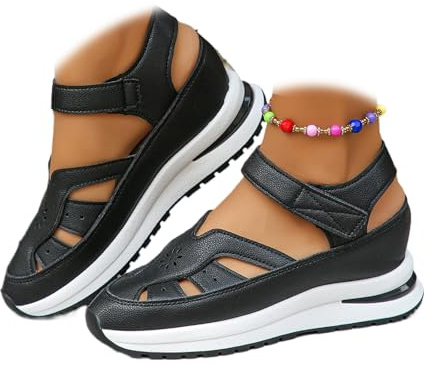 ZPLMIDE Sandali da donna con zeppa e plateau, traspiranti, con punta chiusa, sandali estivi da pescatore con zeppa, Nero , 38 EU