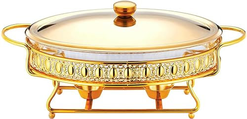 CWCQGH Chafing Dish in Acciaio Inox da 2 QT, Set Completo per Buffet con vaschetta per l'acqua, vaschetta per Il Cibo, Contenitore per Il combustibile e Coperchio per Buffe,Gold