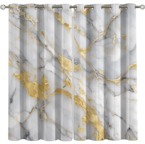 Rideaux Chambre Enfant Garçon Fille Adulte Occultant Texture De Marbre De Luxe En Or Blanc 140X160Cm Rideau Occultant Salon Moderne Lot De 2 Rideaux Occultants Isolants Thermique Phonique Rideaux À
