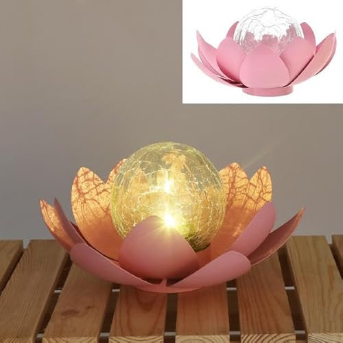 Cepewa Solar-LED Lotusblüte, Eisen/Glas, Pink, Warmweiß, IP44, Gartendeko