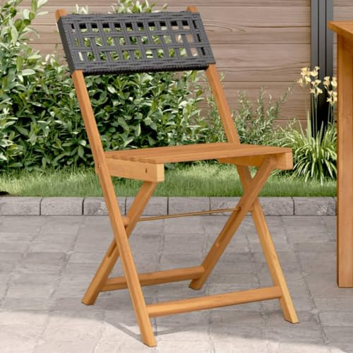 Homvdxl Rattan Optik Klappstuhl Outdoor 2er Set Einfacher Holz Garten Esszimmerstuhl mit Rückenlehne Lamellensitz für Terrasse Terrasse Balkon Schwarz