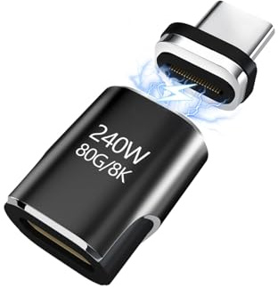 IVIVTOR Adaptador magnético USB C - Conector magnético USB C de 240 W y 24 Pines con Velocidad de Transferencia de 80 Gbps, Apto para portátiles, tabletas y teléfonos móviles - Negro