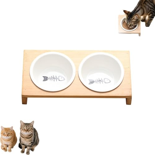 Ensemble de gamelles pour chat avec support surélevé en bambou, design double ou trois gamelles, divisées et faciles à nettoyer, gamelle surélevée pour chats et chiens, facile à utiliser à l'intérieur