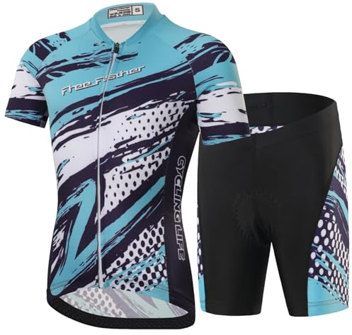 Amur Leopard Enfant Unisexe Ensemble de Maillot de Cyclisme Garçon Fille T-Shirt à Manches Courtes + Cuissard Shorts avec Coussin à Séchage Rapide