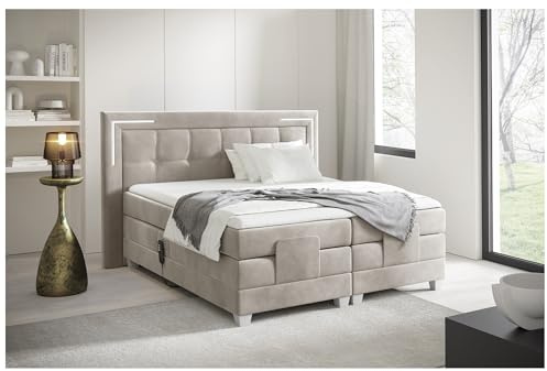 MEBLINI Boxspringbett Elektrisch Verstellbar mit LED - Gepolstert Doppelbett mit Matratzen und Toppers - Polsterbett - Bett mit Kopfteil - Tarente - 160x200 - H3/Beige Samt