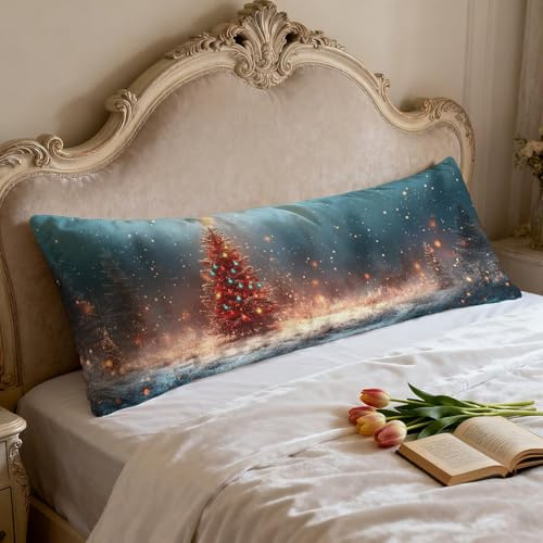 Seitenschläferkissen Bezug seitenschläferkissen 140 x40 Weihnachten Kissenbezug 40 x140 Landschaft Premium Superweicher Samt body pillow kissenbezüge mit Unsichtbarem Reißverschluss pillow cover,0p-93