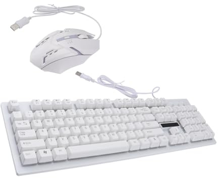 Luminous Gaming Keyboard Mouse Set, USB Wired, 104 Keys, White | Mechanical Touch, Wear Resistant Build, Non Conflict Layout, 4 Button Mouse, Office and Home Use