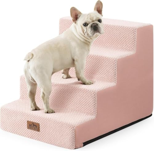COZY KISS Hundetreppe für Kleine Hunde, 4 Stufen Breiter Haustiertreppe | Katzentreppe mit abnehmbarem bezug, 60cm hoch, 30D hochdichtem schaumstoff,für bett couch auto,rutschfester boden, Pink