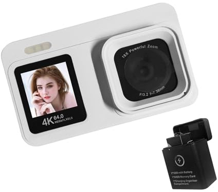 Cámara digital 4K con sensores de 64 MP, pantallas dobles, zoom de 18x, batería recargable para estudiantes, viajes, vlog, cámara digital con zoom