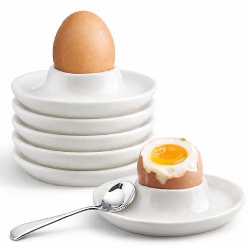 inodiref Eierbecher Porzellan Weiß 6er Set Eierbecher Keramik Stapelbar Spülmaschinenfest Hochwertiger eierbecher Rund für Frühstück, Esstisch und Camping
