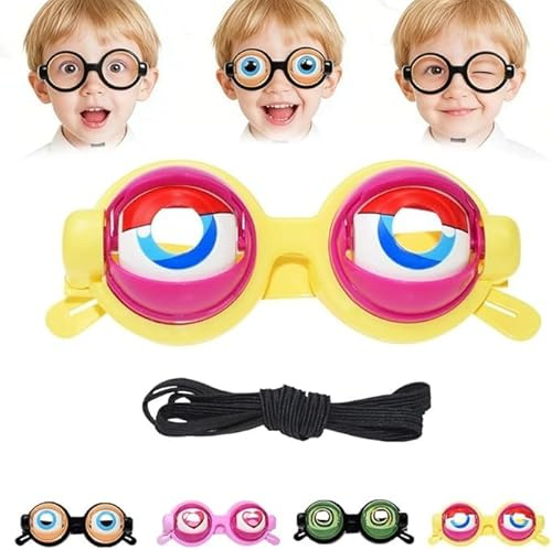 BAUNBRHY Winking Glasses - Novelty Funny Glasses with Winking Eye Mechanism, Große Brillen mit blinkenden Augen, Neuheit winkende Kostümbrillen für Erwachsene und Kinder-yellow