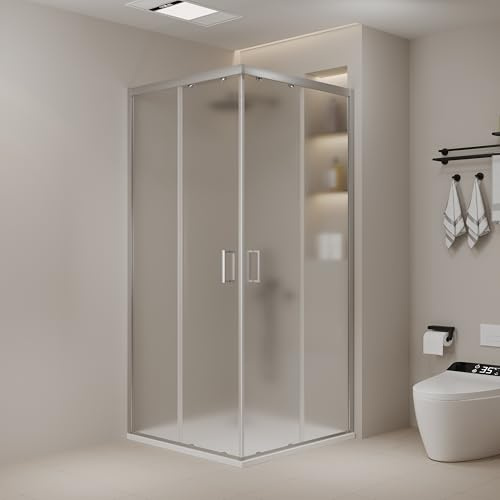 Megistore Box Doccia NORTH Angolare, Vetro Temperato 6mm, Opaco Frosted, Porte Scorrevoli, Profili in Alluminio (80x120)