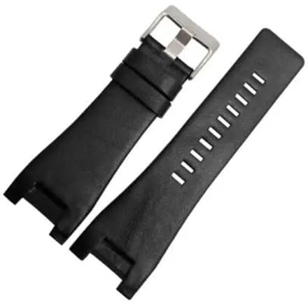 FYXT Mode Klockarmband I Äkta Läder Svart Mörkbrun Lychee-mönster Klockarmband Ersättningsarmband Klocktillbehör 32 Mm(BlackB Silver Buckle)